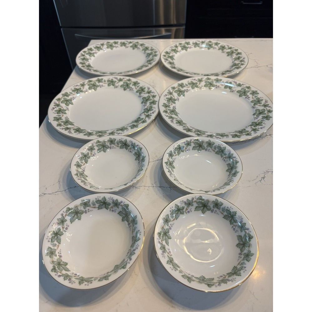 Noritake China Madera Leaf Gold Trim Set Of 8- 4 Dinner Plates 4- Bread Bowls